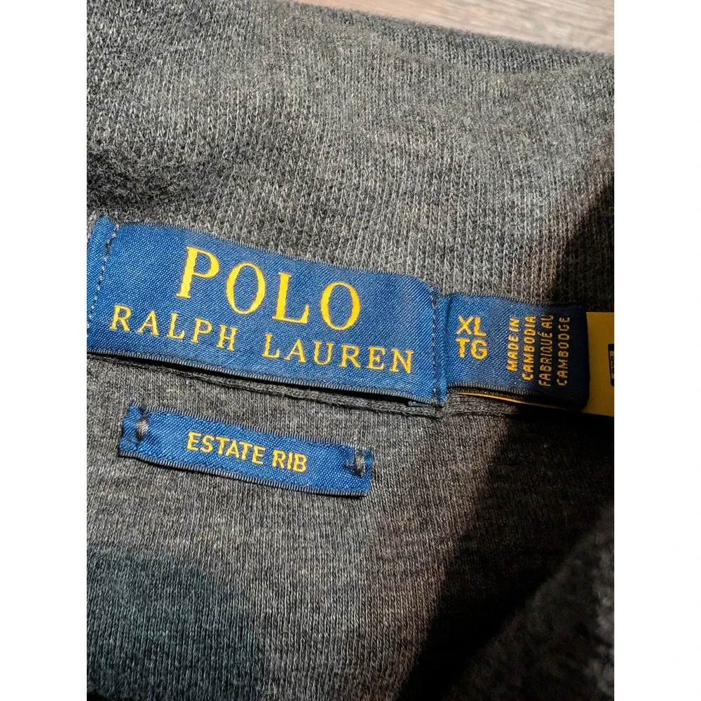 Polo Ralph Lauren Estate Rib 1/4 Zip Pullover Sweater Mens XL Charcoal Gray Logo